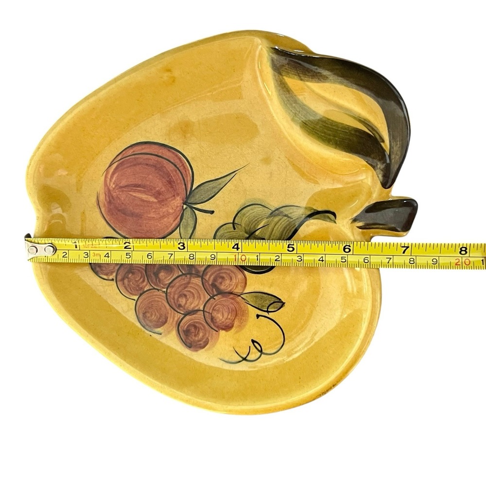 Vintage 1964 Los Angeles Potteries Apple Dish Hand Painted Fruit and Leaf Design - Picture 10 of 10
